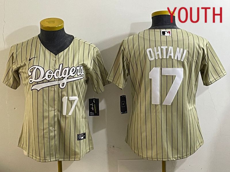 Youth Los Angeles Dodgers #17 Ohtani Green Stripe Game 2024 Nike MLB Jersey style 4->women mlb jersey->Women Jersey